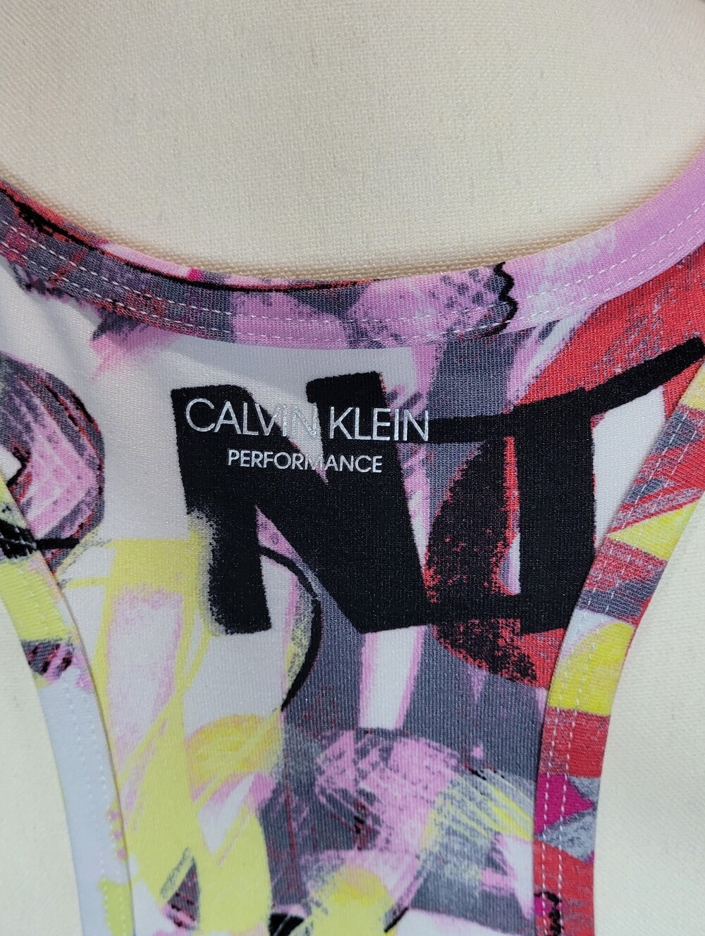 Calvin Klein Performance Multicolor Graffiti Racerback Crop Top - Picture 3 of 3